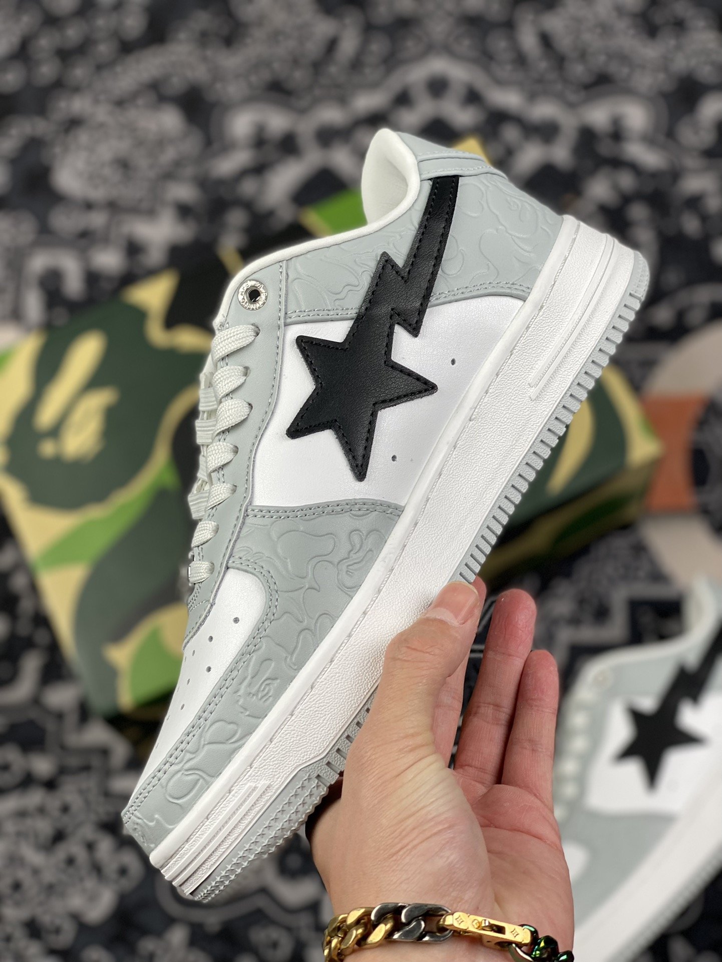 360 潮流教父nigo品牌 王源同款 Bape Sta “Tokyo” 黑灰白经典百搭休闲运动板鞋 OZXSH191002MH