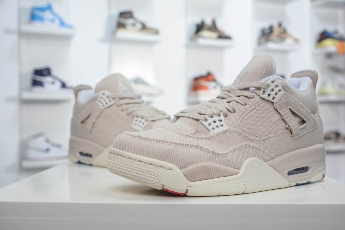 360 外贸版本Air Jordan 4 Rerto“Canvas” 米白帆布DQ4909-100