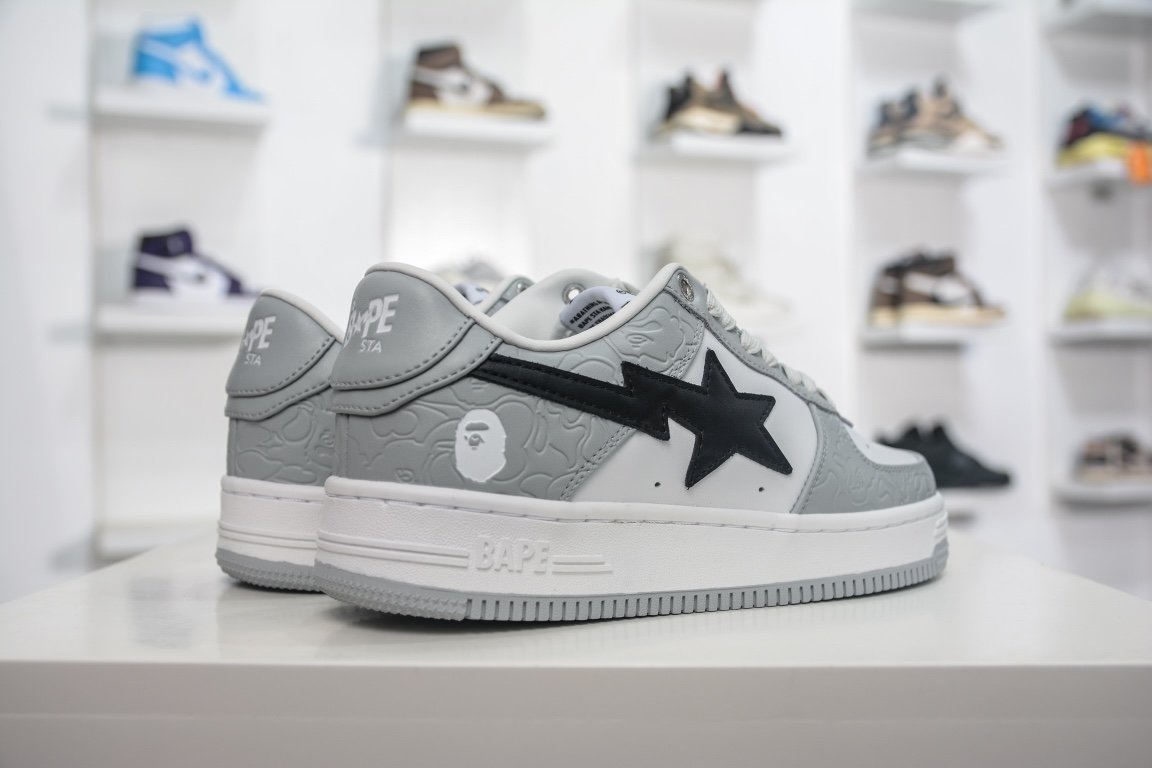 380 Bape Sta 灰白色 经典百搭休闲运动板鞋 经典猿人头设计 1H70-191-002