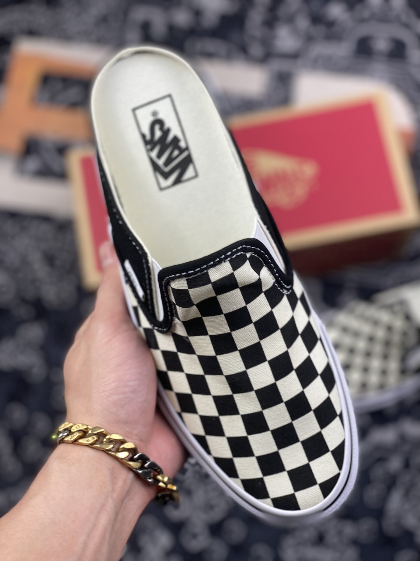 150 vans Slip-On黑白棋盘格 半拖帆布一脚蹬懒人鞋