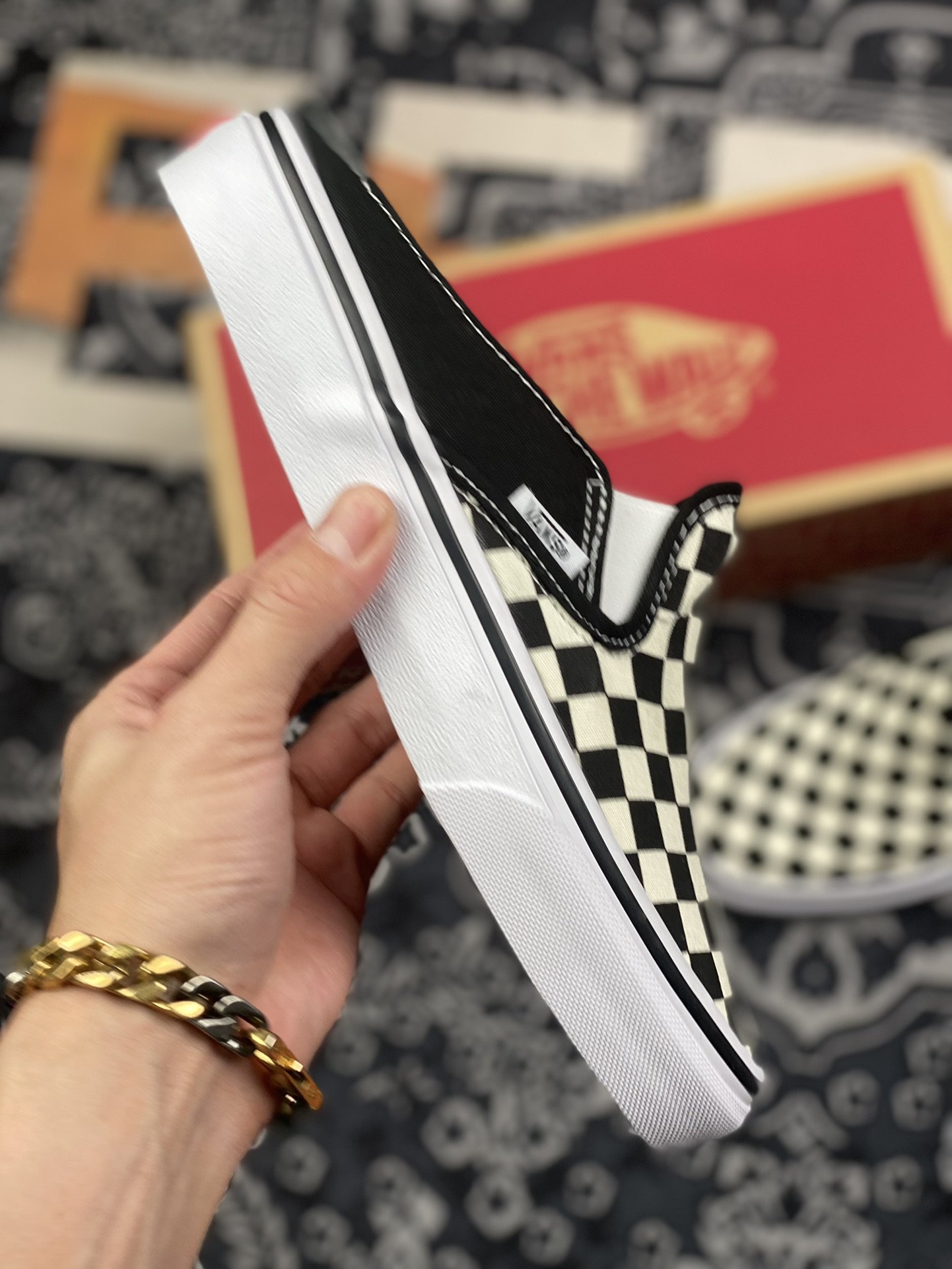 150 vans Slip-On黑白棋盘格 半拖帆布一脚蹬懒人鞋