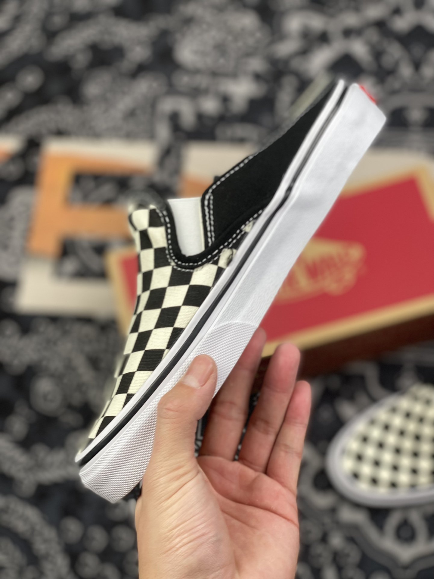 150 vans Slip-On黑白棋盘格 半拖帆布一脚蹬懒人鞋