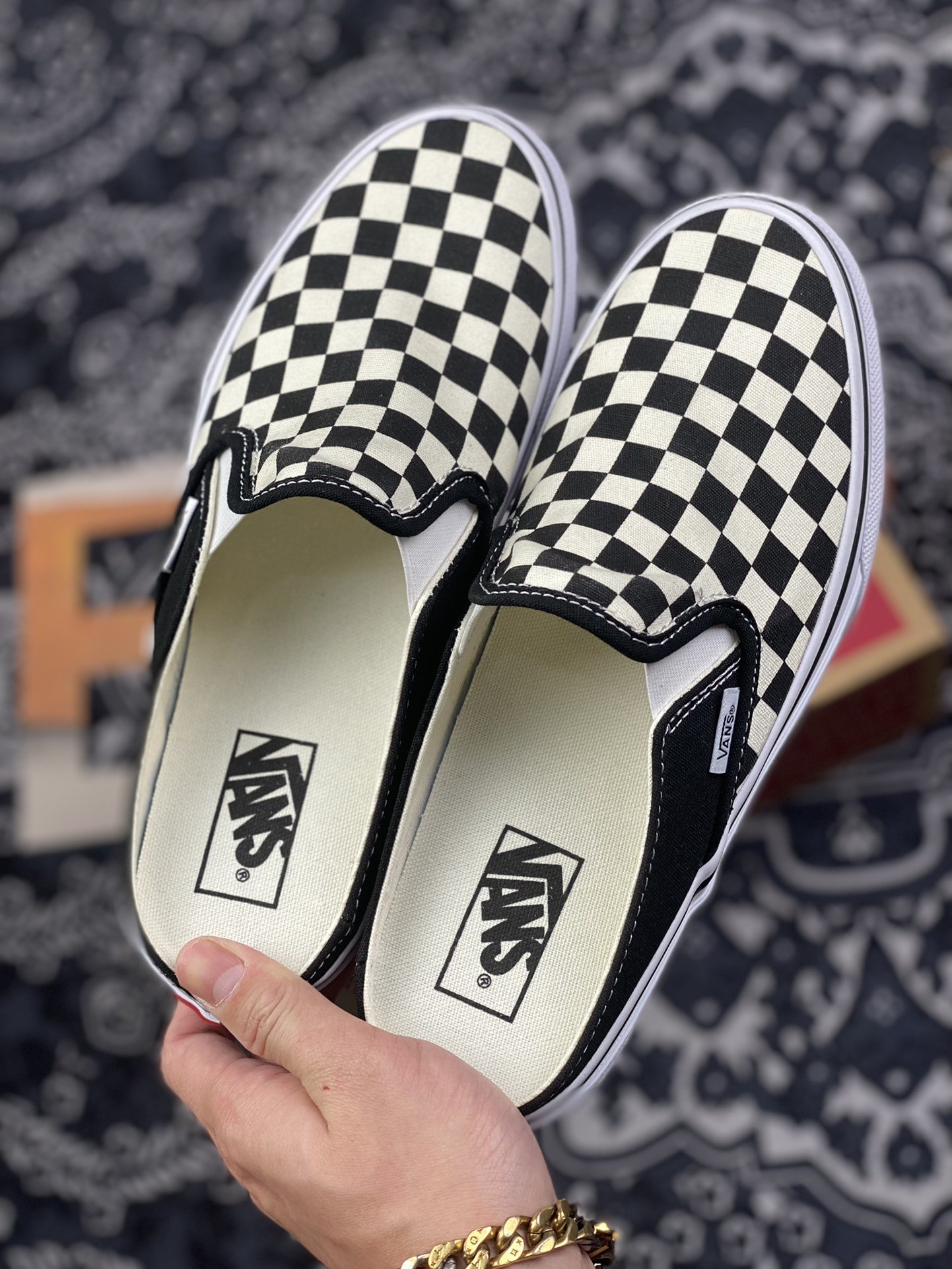 150 vans Slip-On黑白棋盘格 半拖帆布一脚蹬懒人鞋