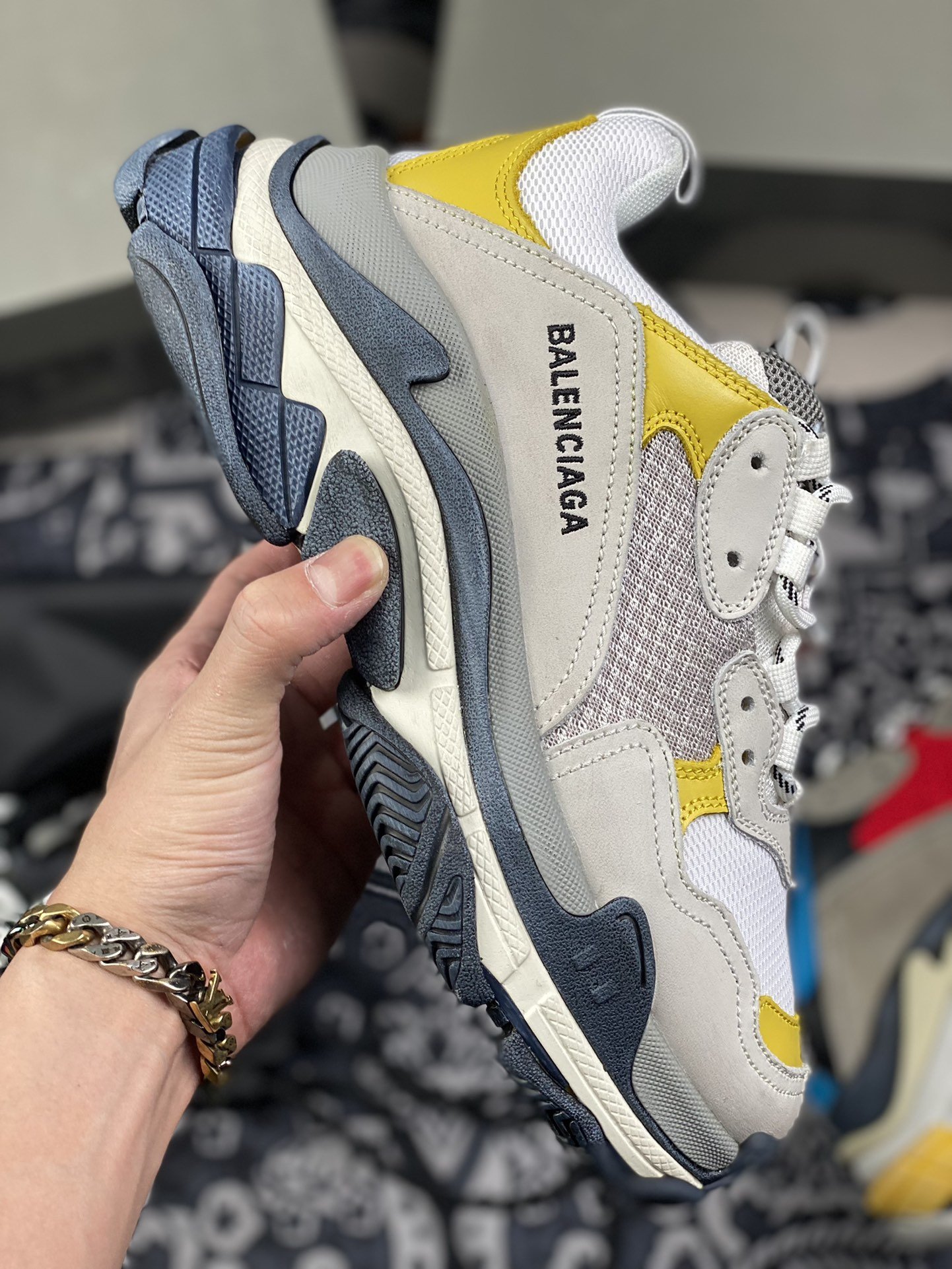 480 巴黎 Balenciag 复古老爹鞋 双拼色 灰黄蓝