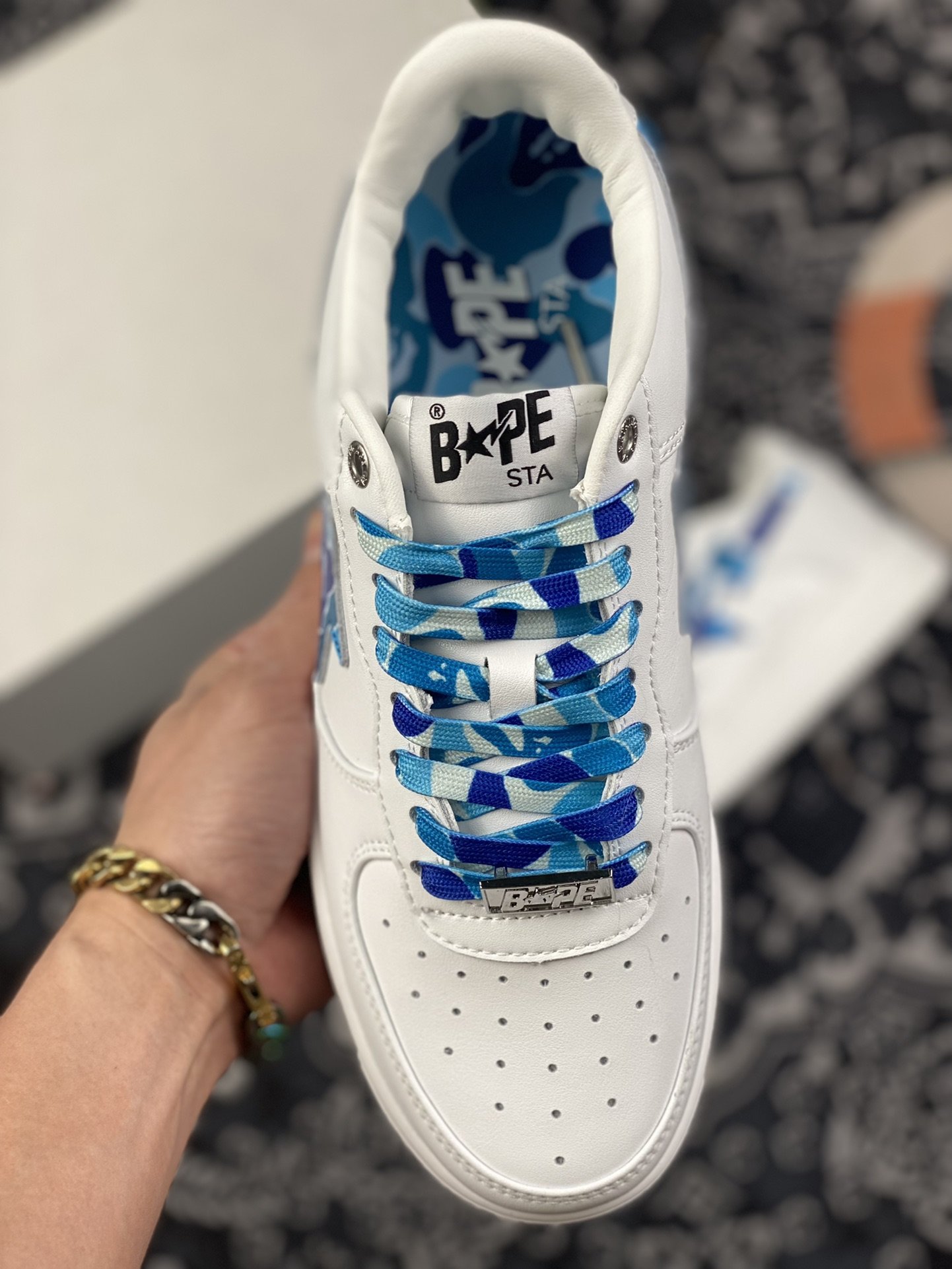 380 潮流教父nigo品牌 王源同款 Bape Sta “Tokyo” 白蓝迷彩 OZXSH191002MH