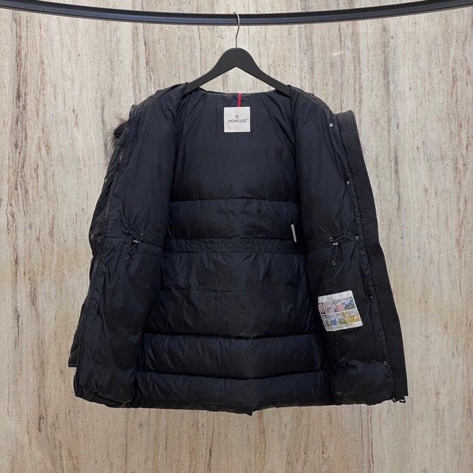 黑色 陈乔恩同款 Moncler Moka 蒙口 经典银狐皮草帽中长款连帽羽绒服外套