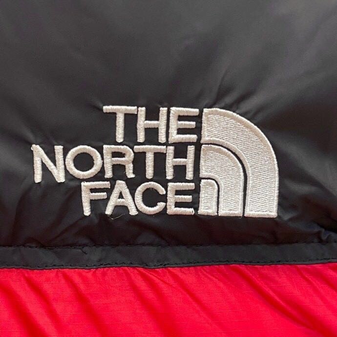 红色 THE NORTH FACE复古拼接可收纳连帽羽绒服